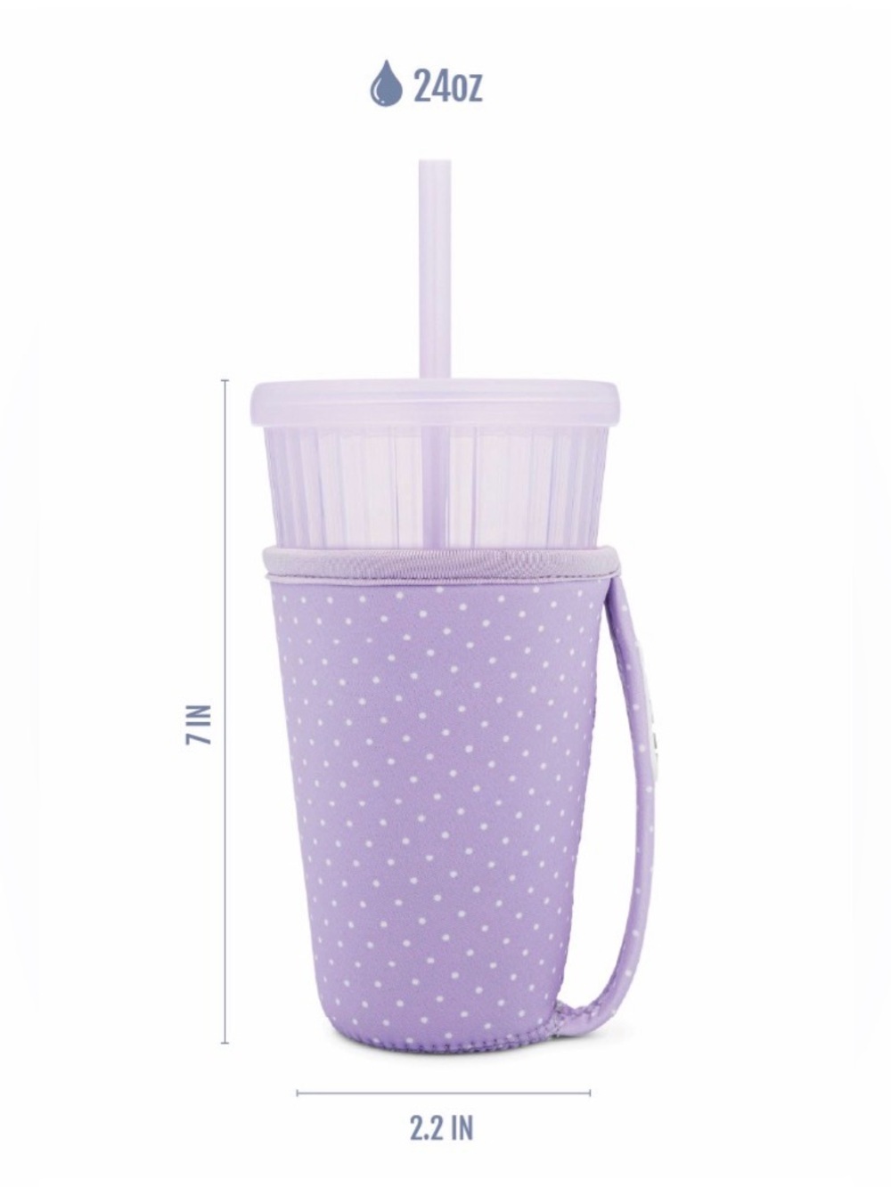 Ello Lilac Polka Dot Iced Coffee Sleeve with Handle and 24 oz Cup with Straw - Picture 3 of 3
